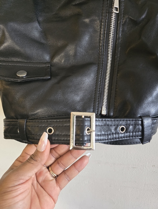 Kids Faux Leather Moto Jacket Black Biker Unisex Size 110 Edgy Style NWT - Picture 8 of 14